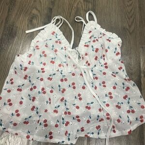 White Cherry Print Ruffle Top